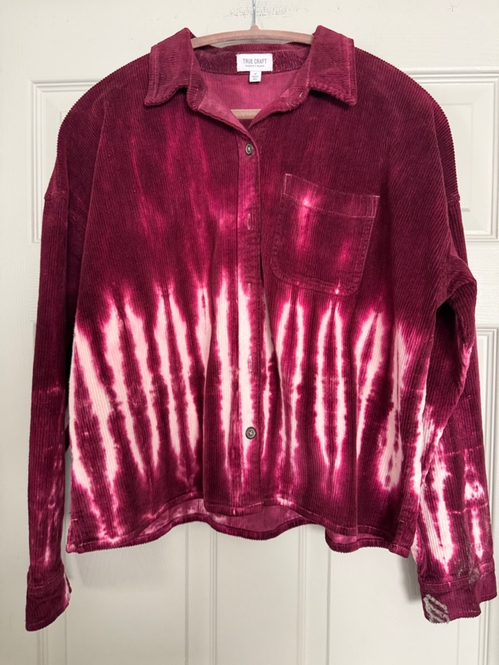True Craft Wine & White Corduroy Tie-Dye Shirt Jacket